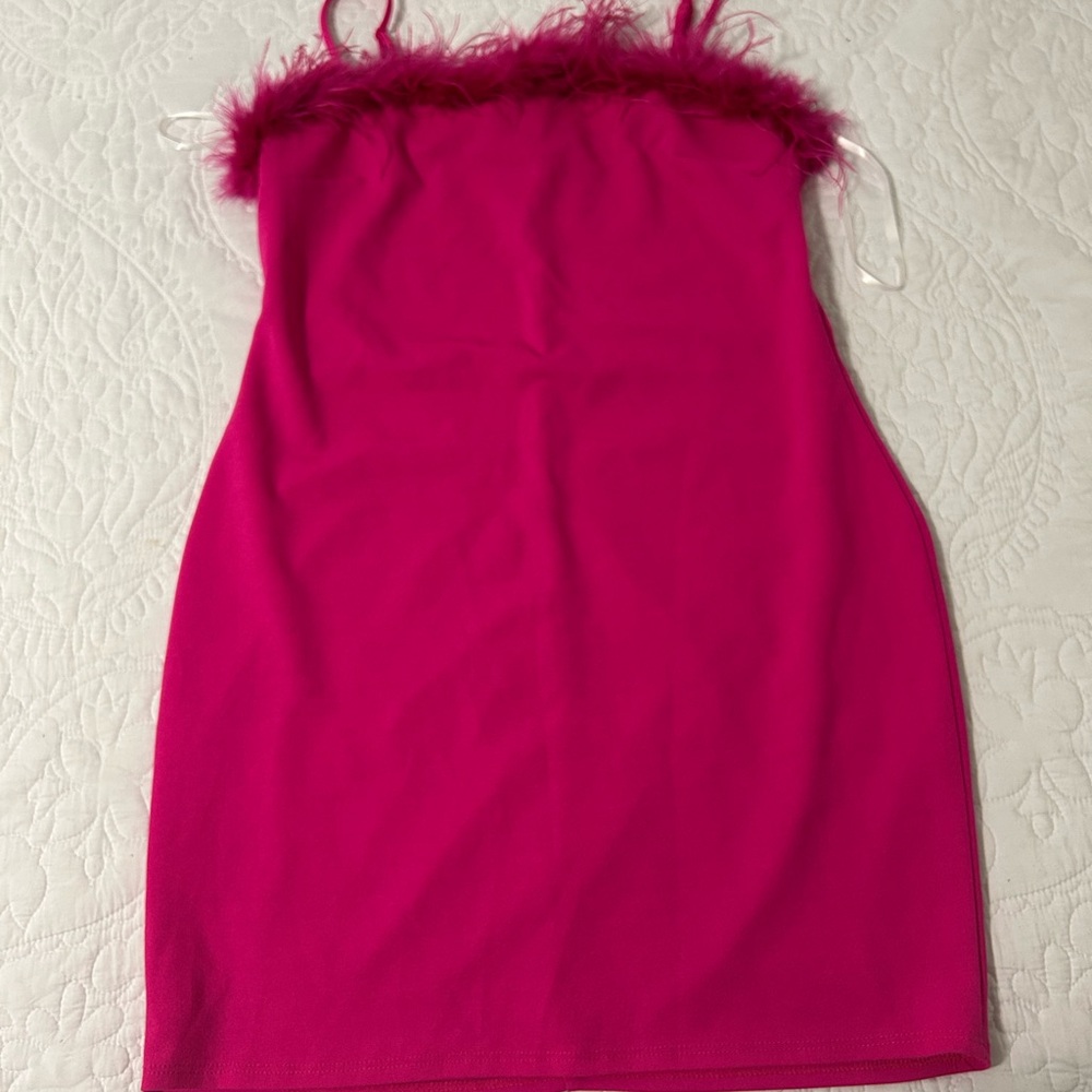 B.Darlin Hot Pink Feather Trim Dress
